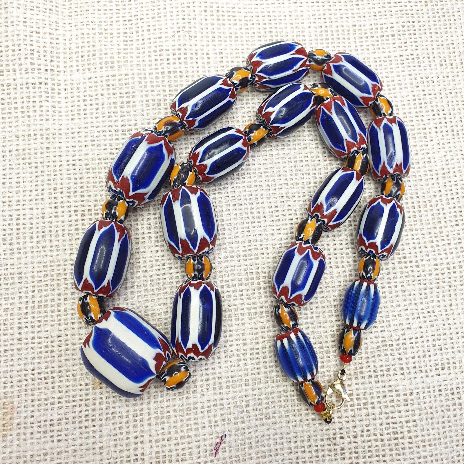 Vintage Chevron and White Heart Venetian Beads Glass Beads Necklace NC-108