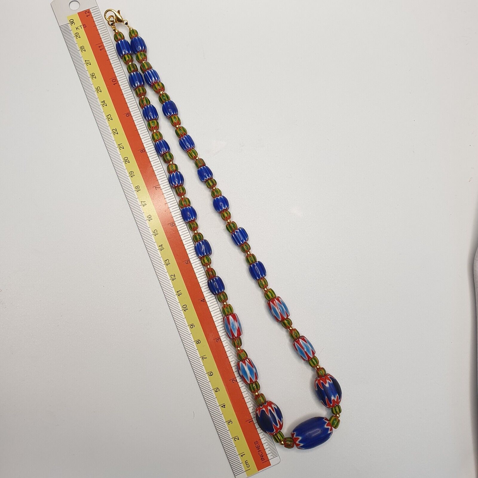 Chevron and White Heart Venetian Beads African Glass Beads Necklace #NC-105