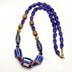 Vintage Chevron and White Heart Venetian Beads Glass Beads Necklace NC-1011