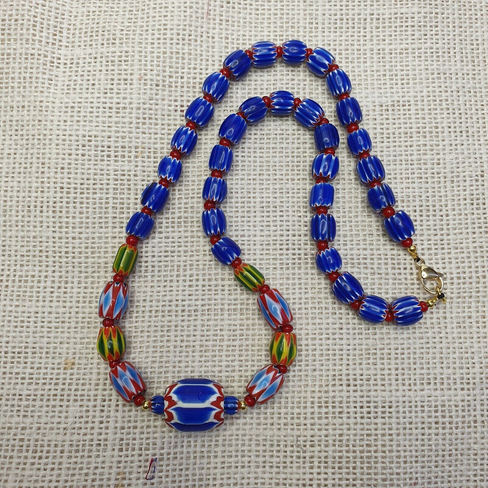 Colorful Chevron and White Heart Venetian Beads Glass Beads Necklace NC-106