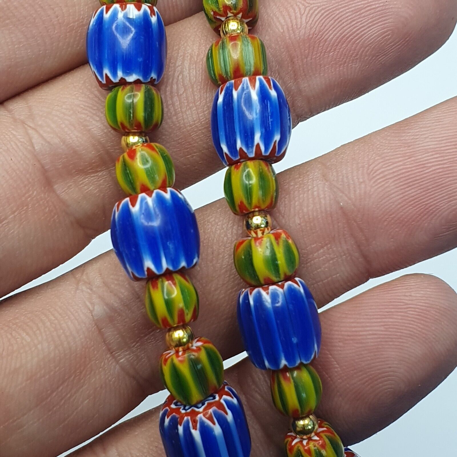 Chevron and White Heart Venetian Beads African Glass Beads Necklace #NC-105