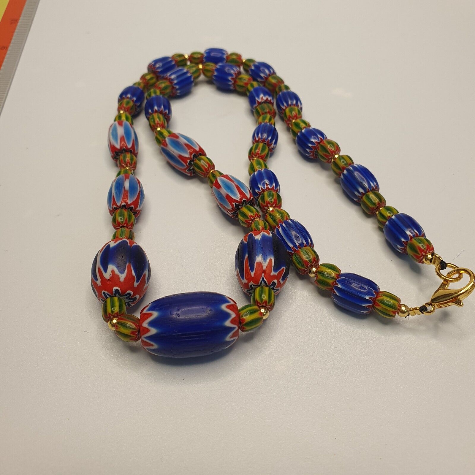 Chevron and White Heart Venetian Beads African Glass Beads Necklace #NC-105