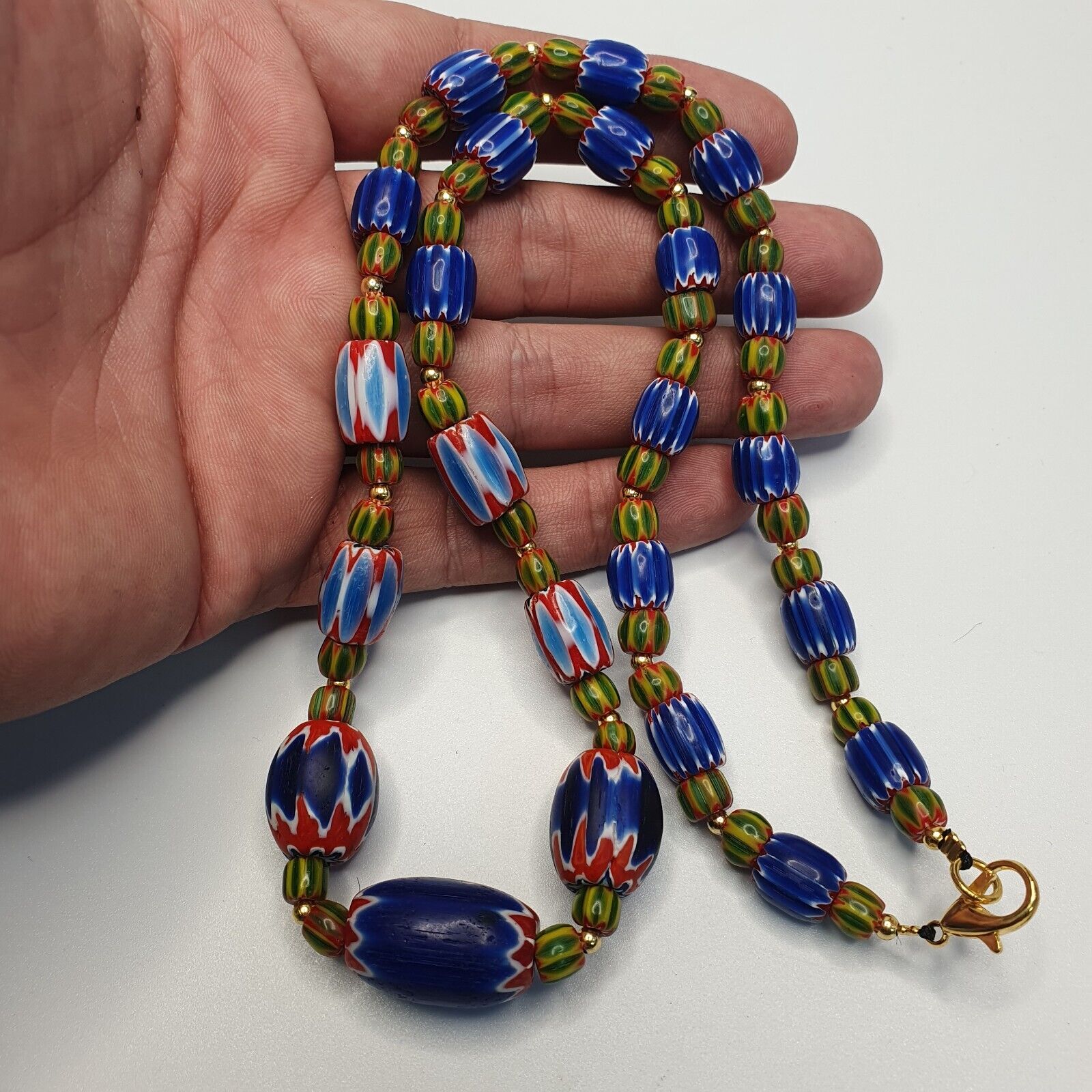 Chevron and White Heart Venetian Beads African Glass Beads Necklace #NC-105