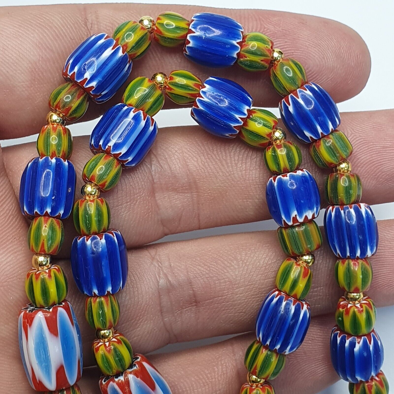 Chevron and White Heart Venetian Beads African Glass Beads Necklace #NC-105