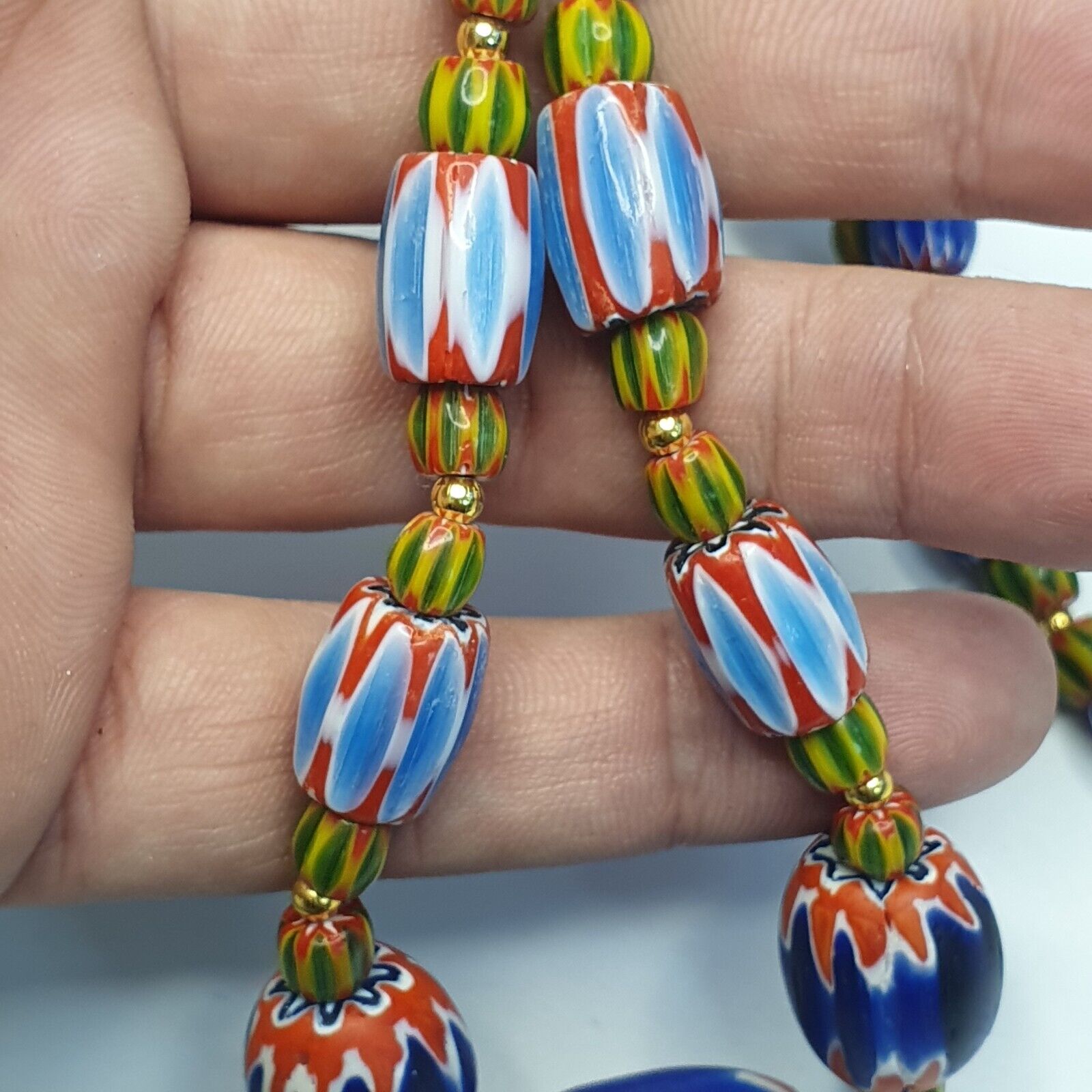 Chevron and White Heart Venetian Beads African Glass Beads Necklace #NC-105