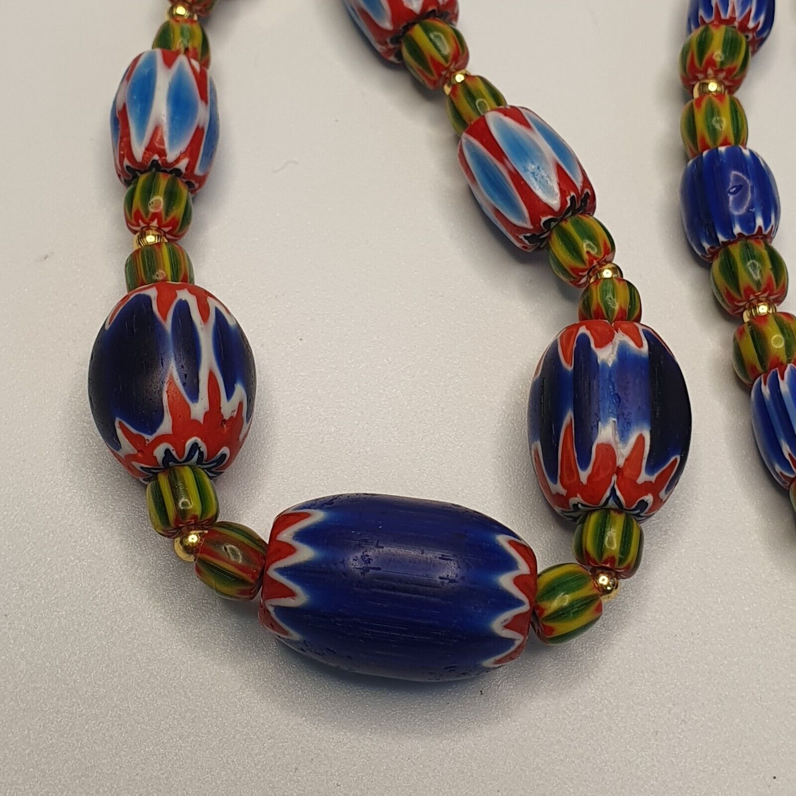 Chevron and White Heart Venetian Beads African Glass Beads Necklace #NC-105