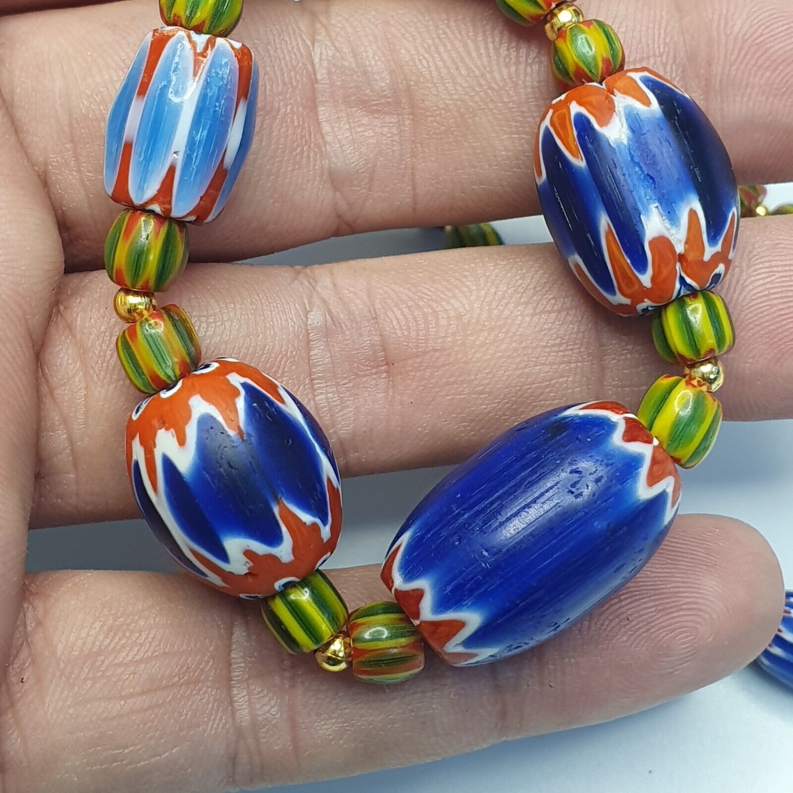 Chevron and White Heart Venetian Beads African Glass Beads Necklace #NC-105