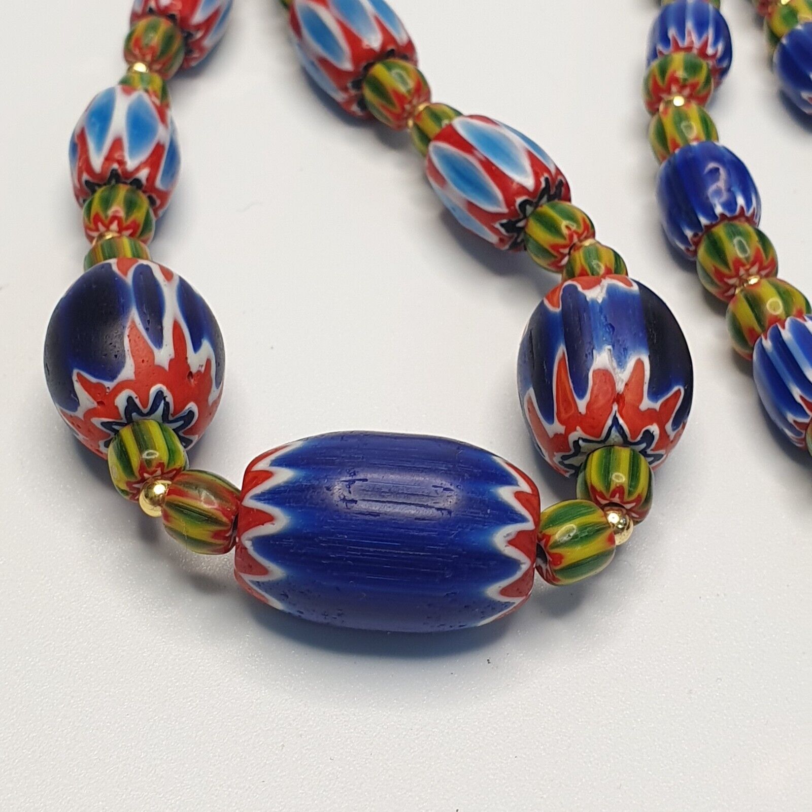 Chevron and White Heart Venetian Beads African Glass Beads Necklace #NC-105