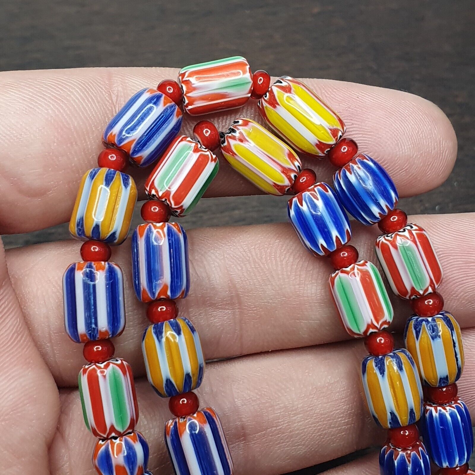 Vintage Chevron and White Heart Venetian Beads Glass Beads Necklace NC-1012