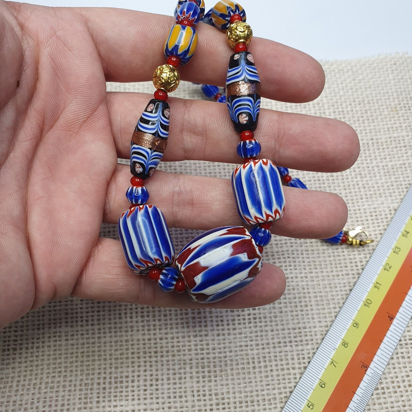 Vintage Chevron and White Heart Venetian Beads Glass Beads Necklace NC-1011