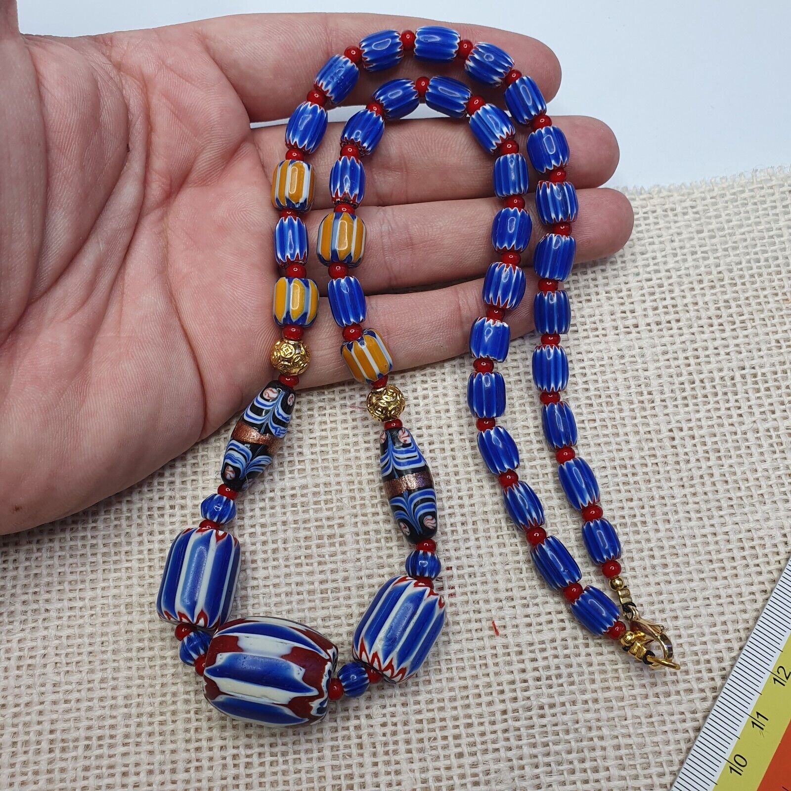 Vintage Chevron and White Heart Venetian Beads Glass Beads Necklace NC-1011