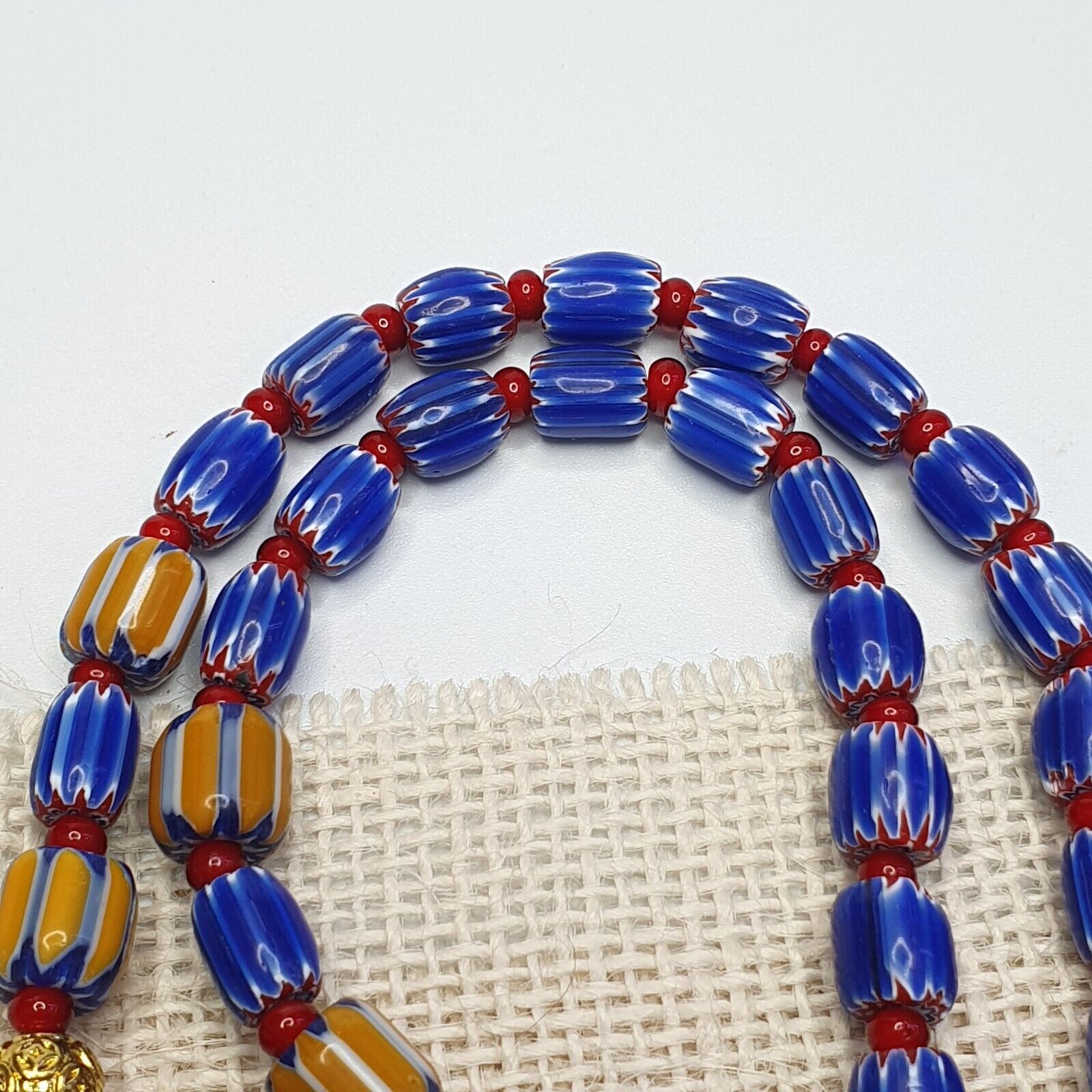 Vintage Chevron and White Heart Venetian Beads Glass Beads Necklace NC-1011