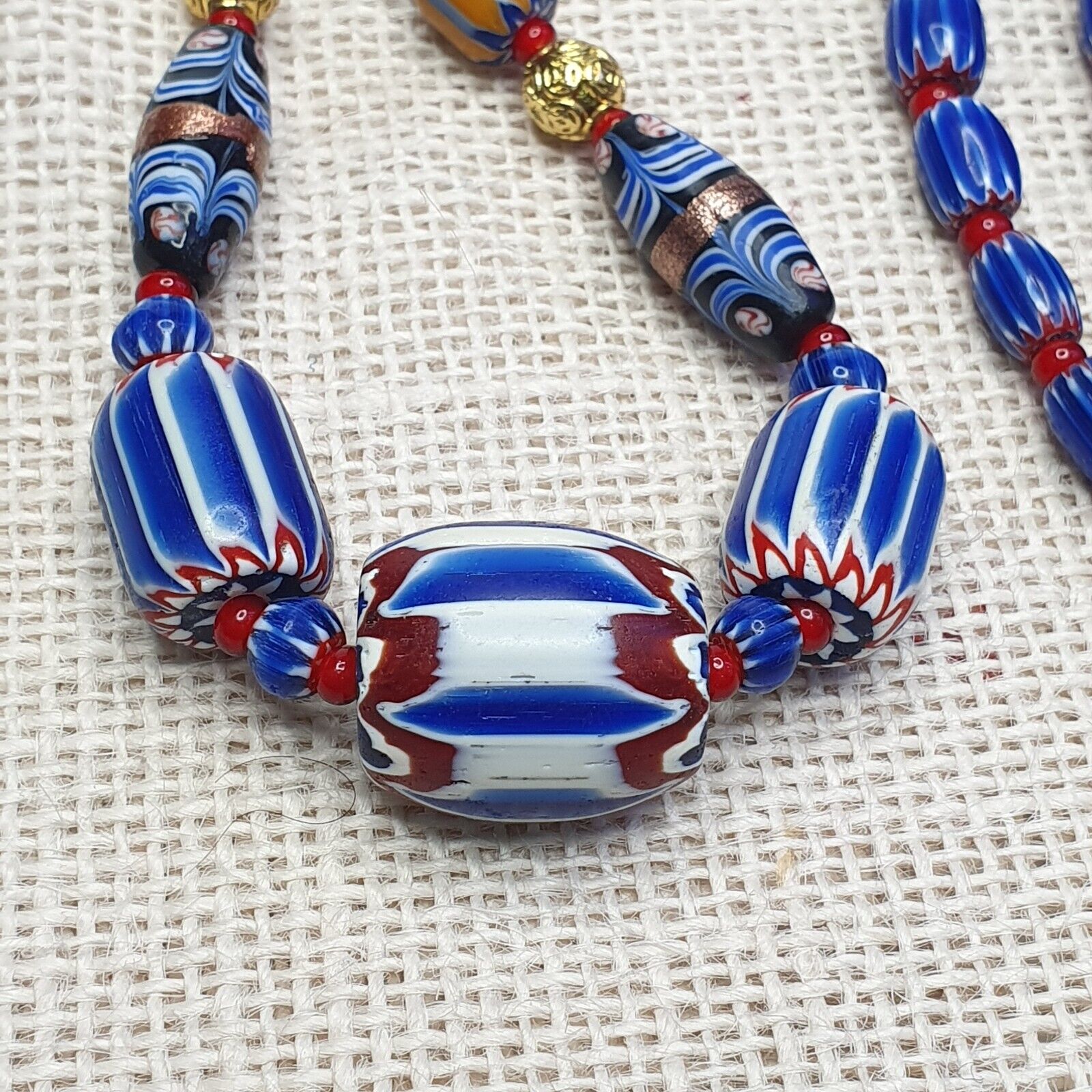 Vintage Chevron and White Heart Venetian Beads Glass Beads Necklace NC-1011
