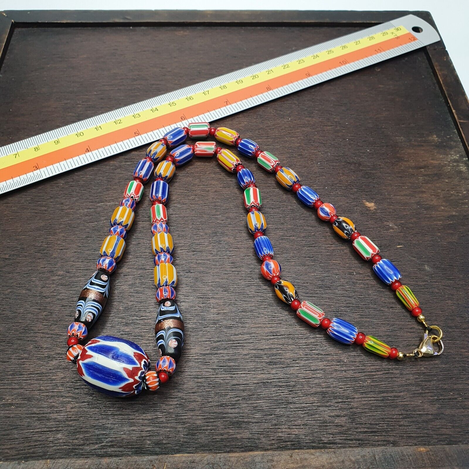 Vintage Chevron and White Heart Venetian Beads Glass Beads Necklace NC-1012