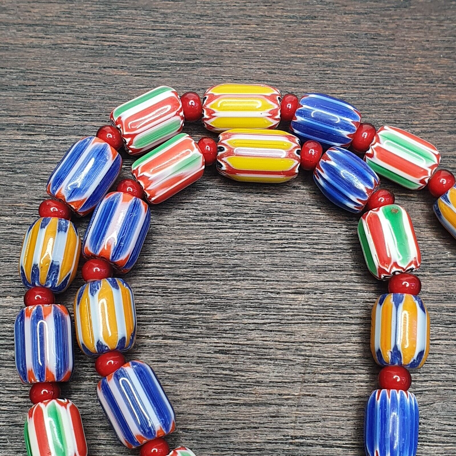 Vintage Chevron and White Heart Venetian Beads Glass Beads Necklace NC-1012