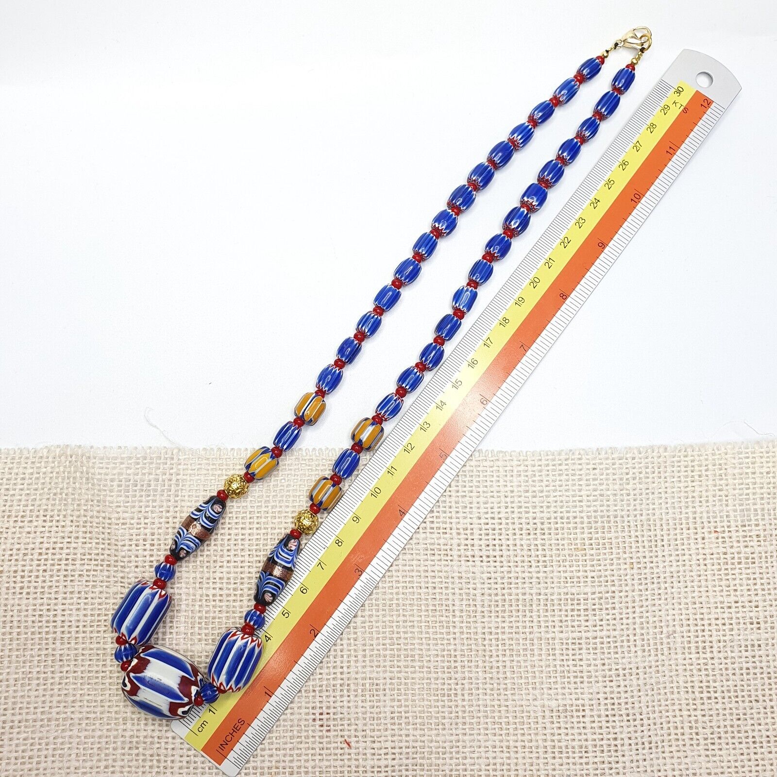Vintage Chevron and White Heart Venetian Beads Glass Beads Necklace NC-1011