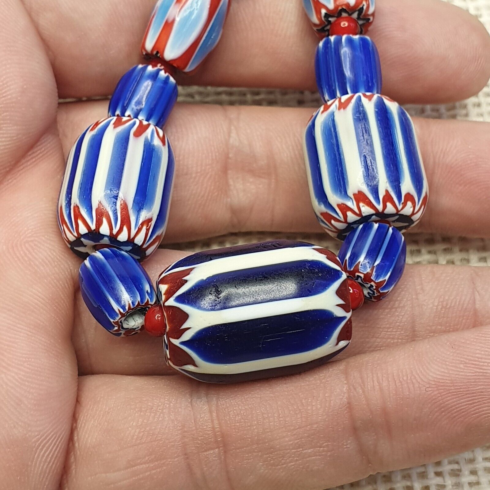 Colorful Chevron and White Heart Venetian Beads Glass Beads Necklace NC-107