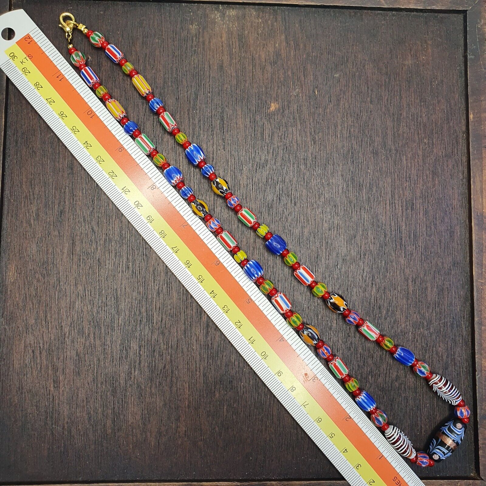 Chevron and White Heart Venetian Beads African Glass Beads Necklace #NC-102