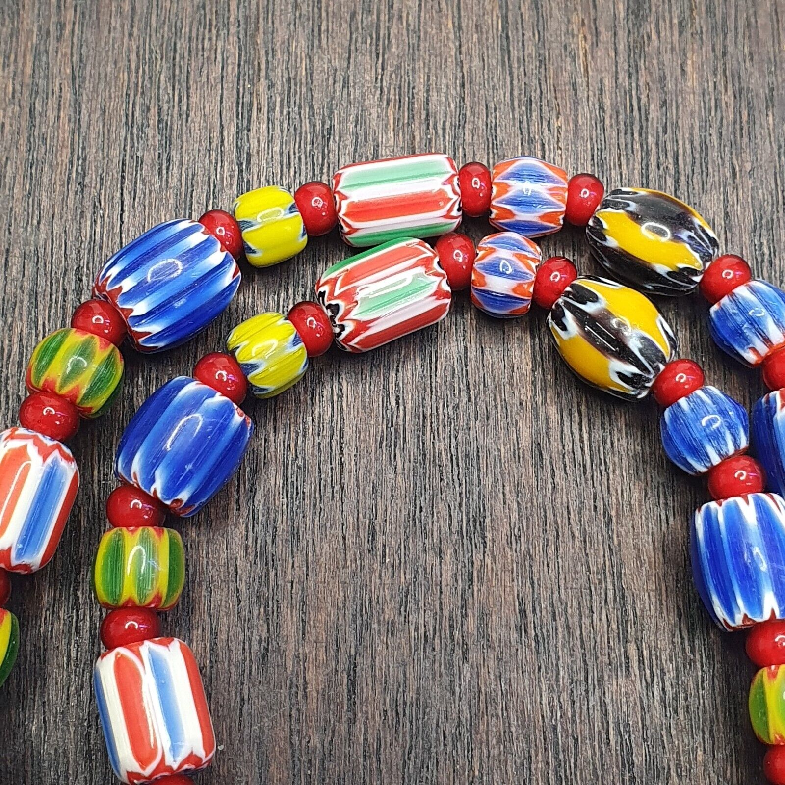 Chevron and White Heart Venetian Beads African Glass Beads Necklace #NC-102
