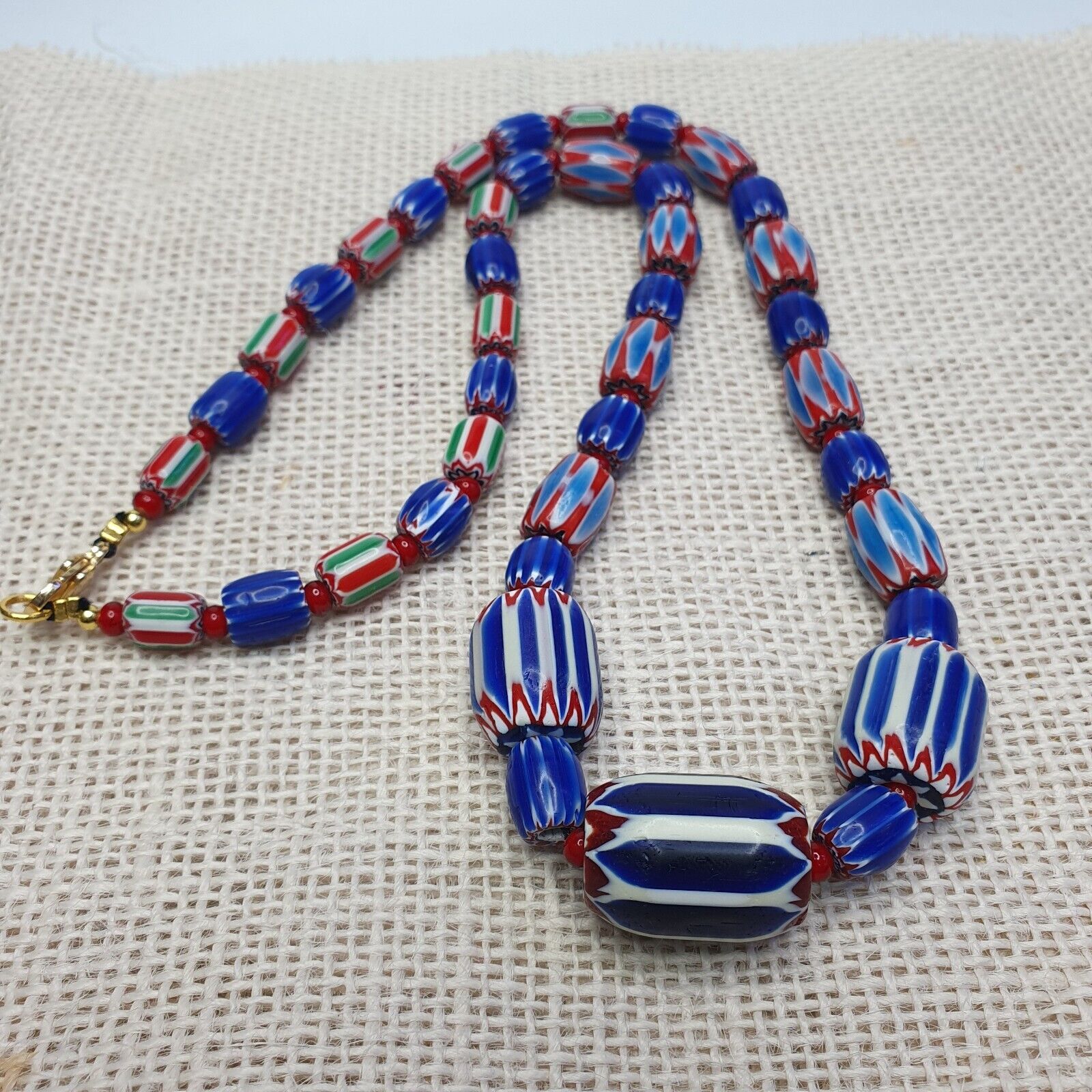 Colorful Chevron and White Heart Venetian Beads Glass Beads Necklace NC-107