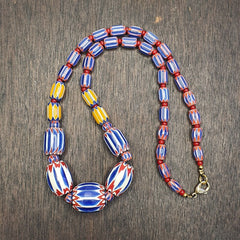 Vintage Six Layers Chevron Venetian Style Blue Chevron Beads Necklace BNC-1