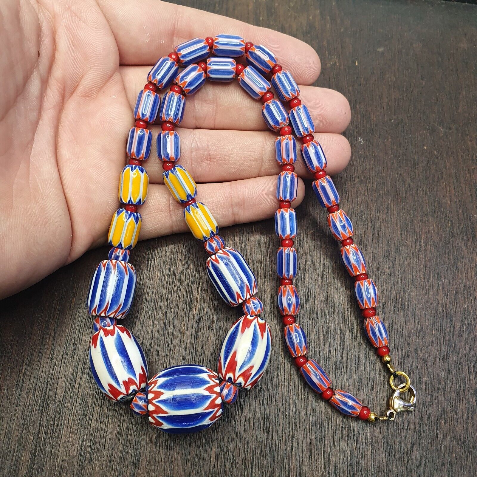 Vintage Six Layers Chevron Venetian Style Blue Chevron Beads Necklace BNC-1