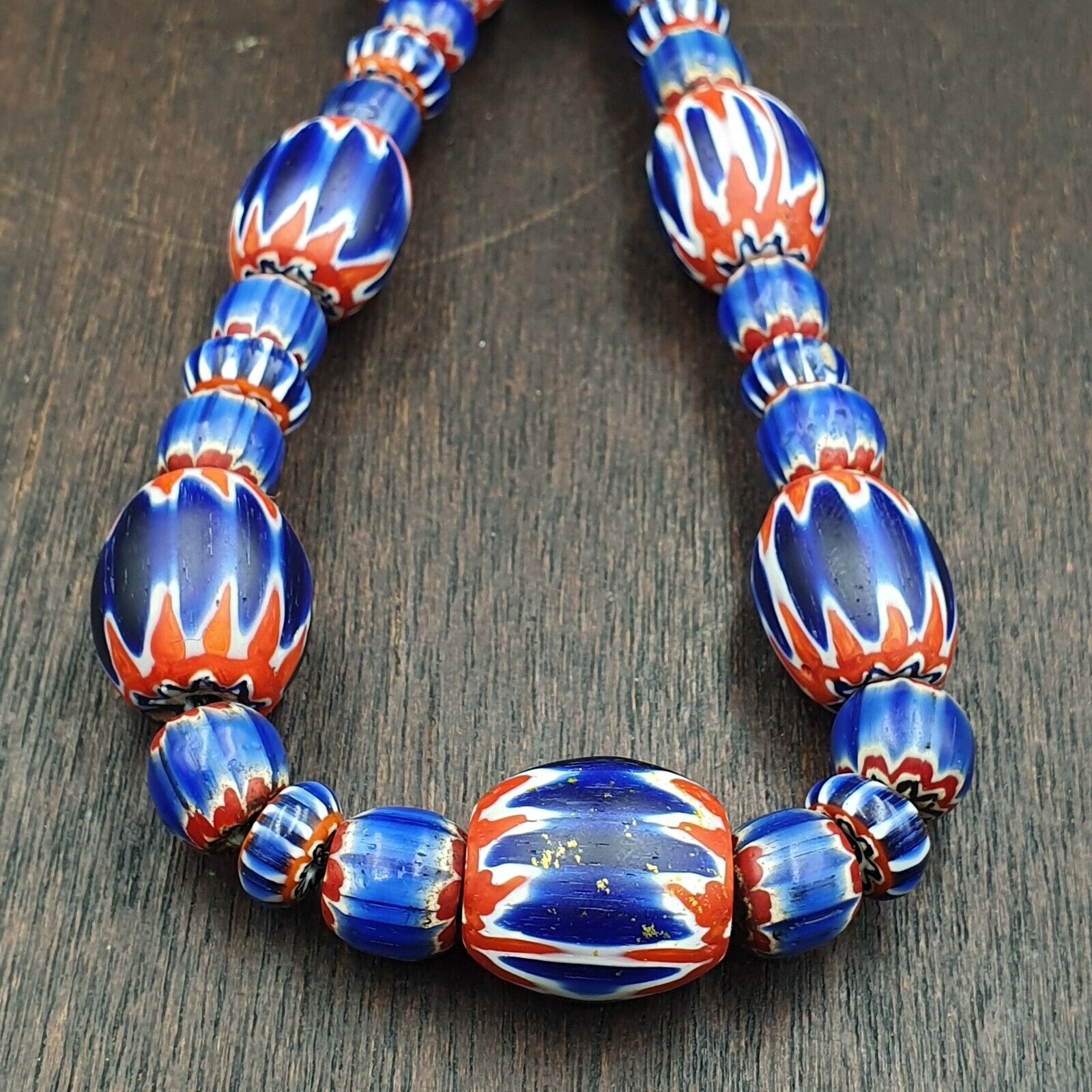 Antique Venetian inspired African Blue Glass Chevron Beads Necklace