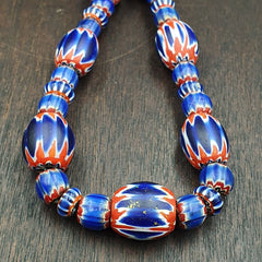 Antique Venetian inspired African Blue Glass Chevron Beads Necklace