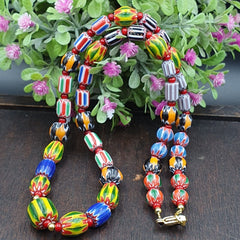 YCH-14 Venetian Inspired Chevron and 4.5mm Red White Heart  Beads Necklace