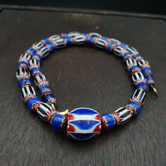 Antique Venetian inspired African Blue & Black Chevron Beads Necklace
