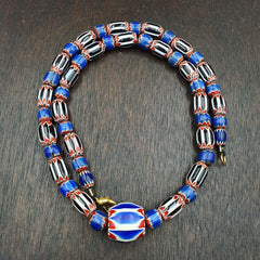 Antique Venetian inspired African Blue & Black Chevron Beads Necklace