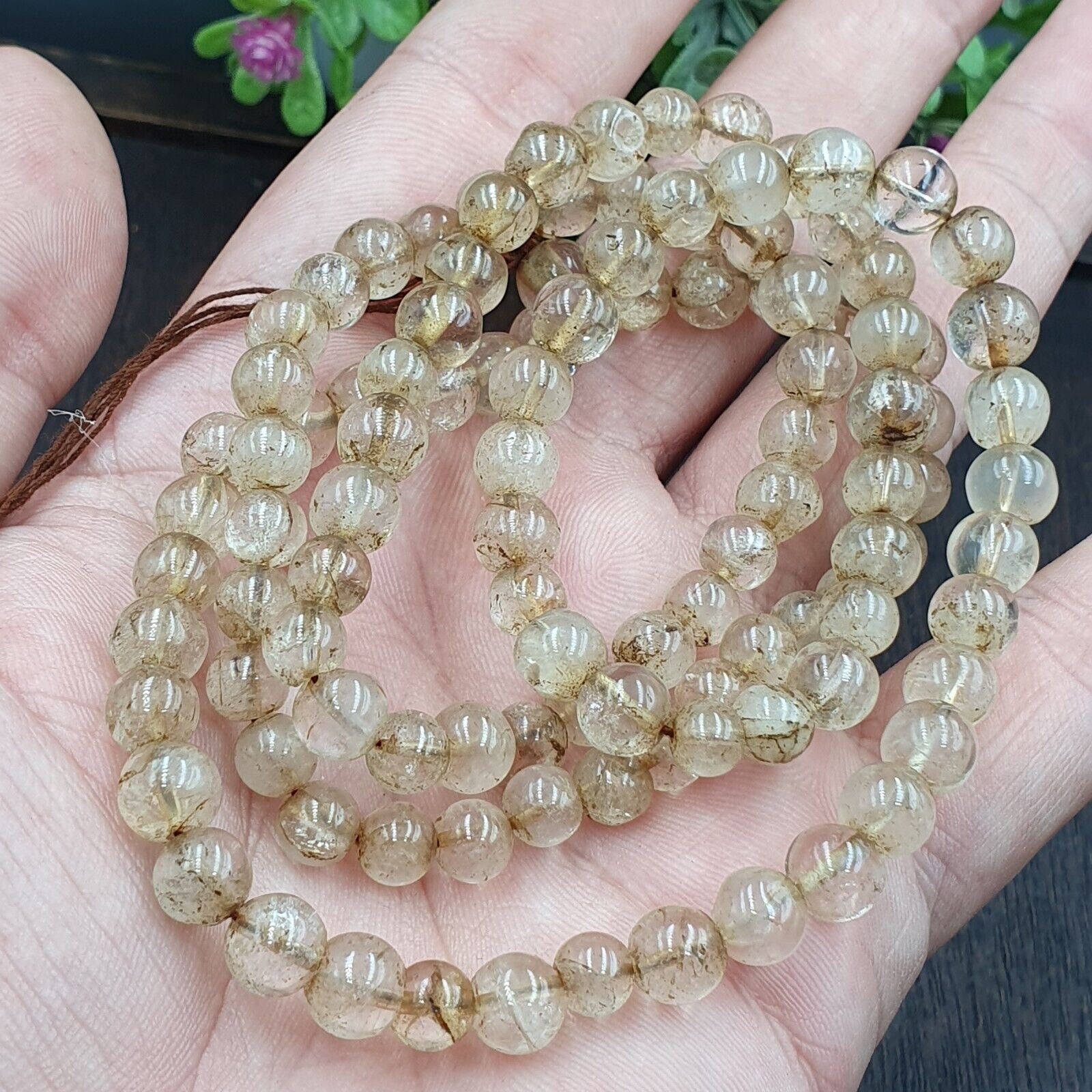 Vintage Himalayan Tibetan 7.5mm Crystal Quartz MALA 108 BEADS ROSARY NECKLACE