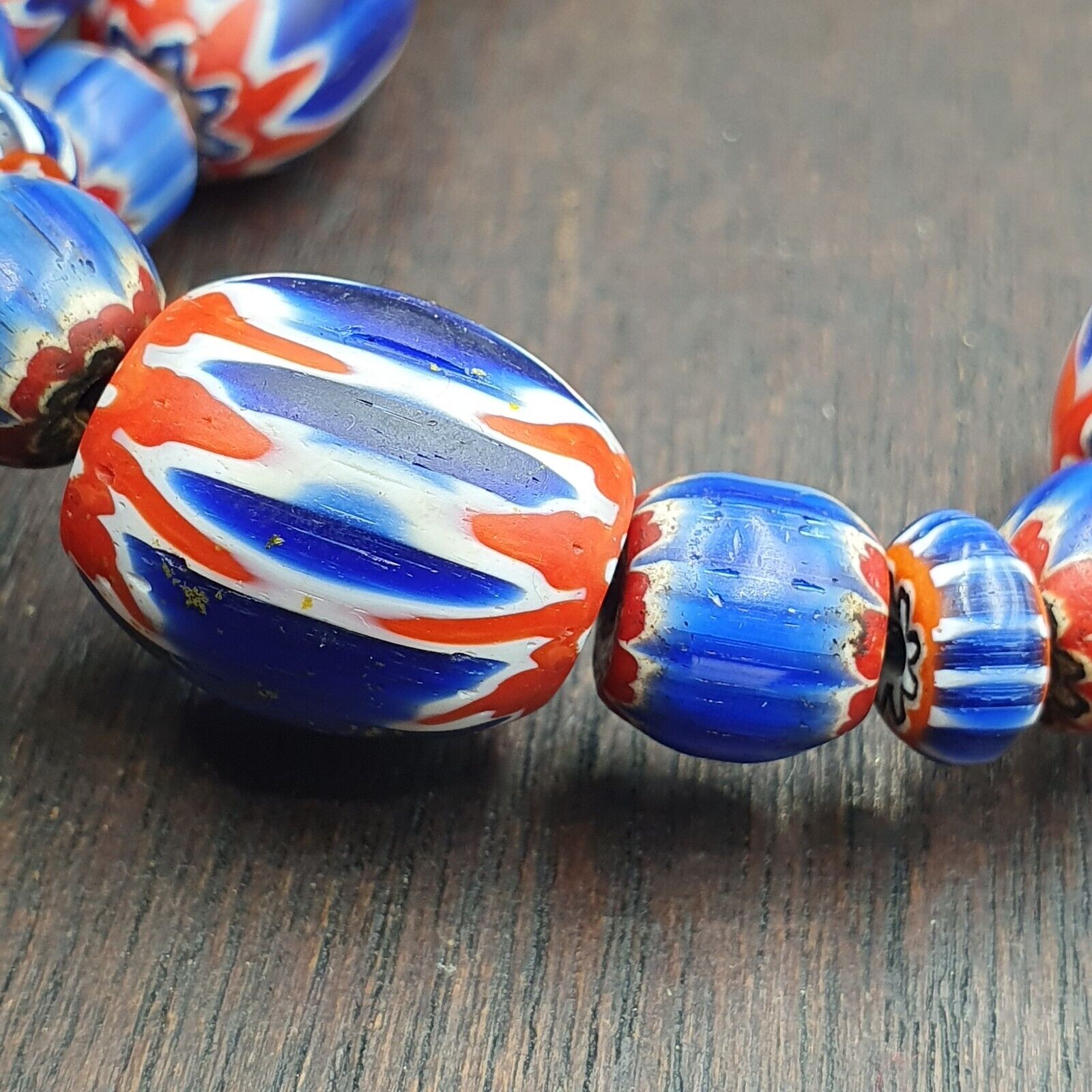 Antique Venetian inspired African Blue Glass Chevron Beads Necklace