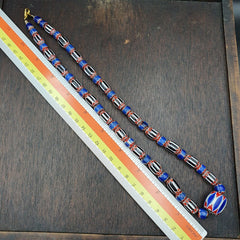 Antique Venetian inspired African Blue & Black Chevron Beads Necklace