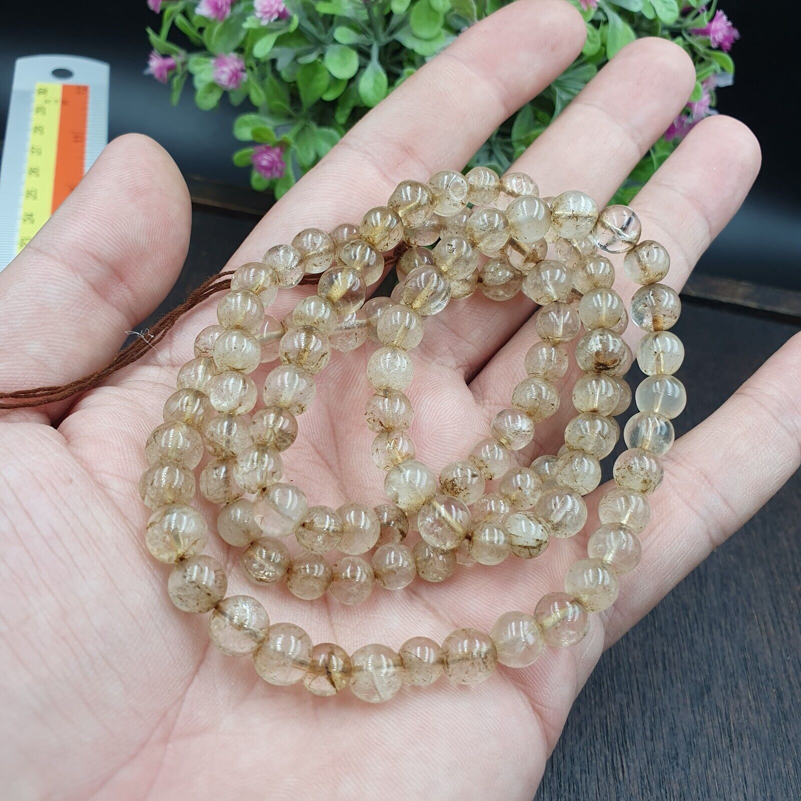 Vintage Himalayan Tibetan 7.5mm Crystal Quartz MALA 108 BEADS ROSARY NECKLACE