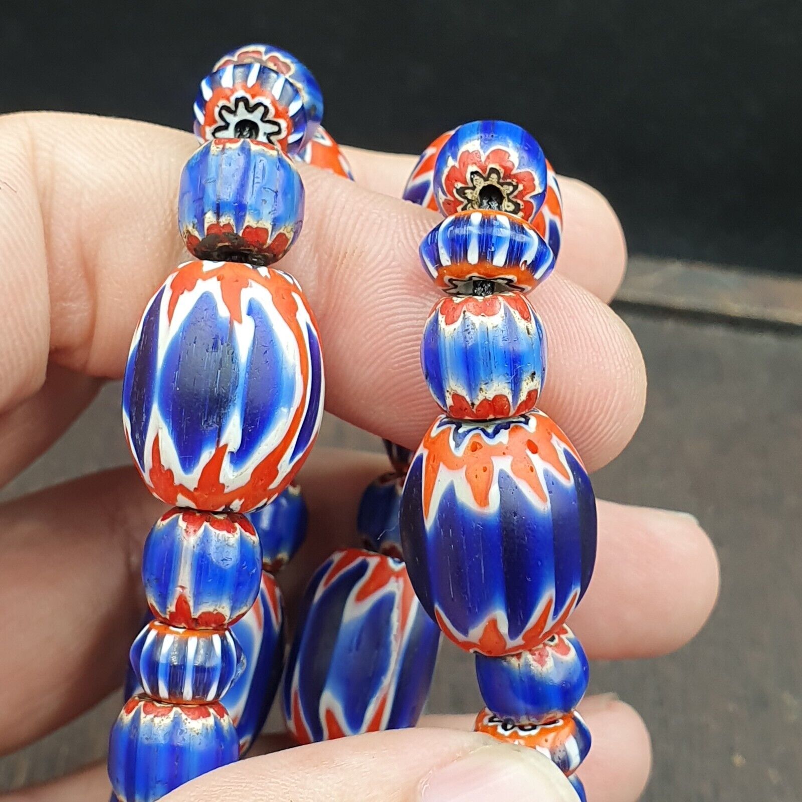 Antique Venetian inspired African Blue Glass Chevron Beads Necklace