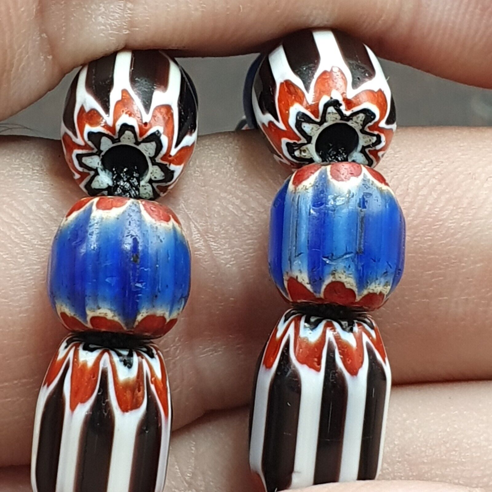 Antique Venetian inspired African Blue & Black Chevron Beads Necklace