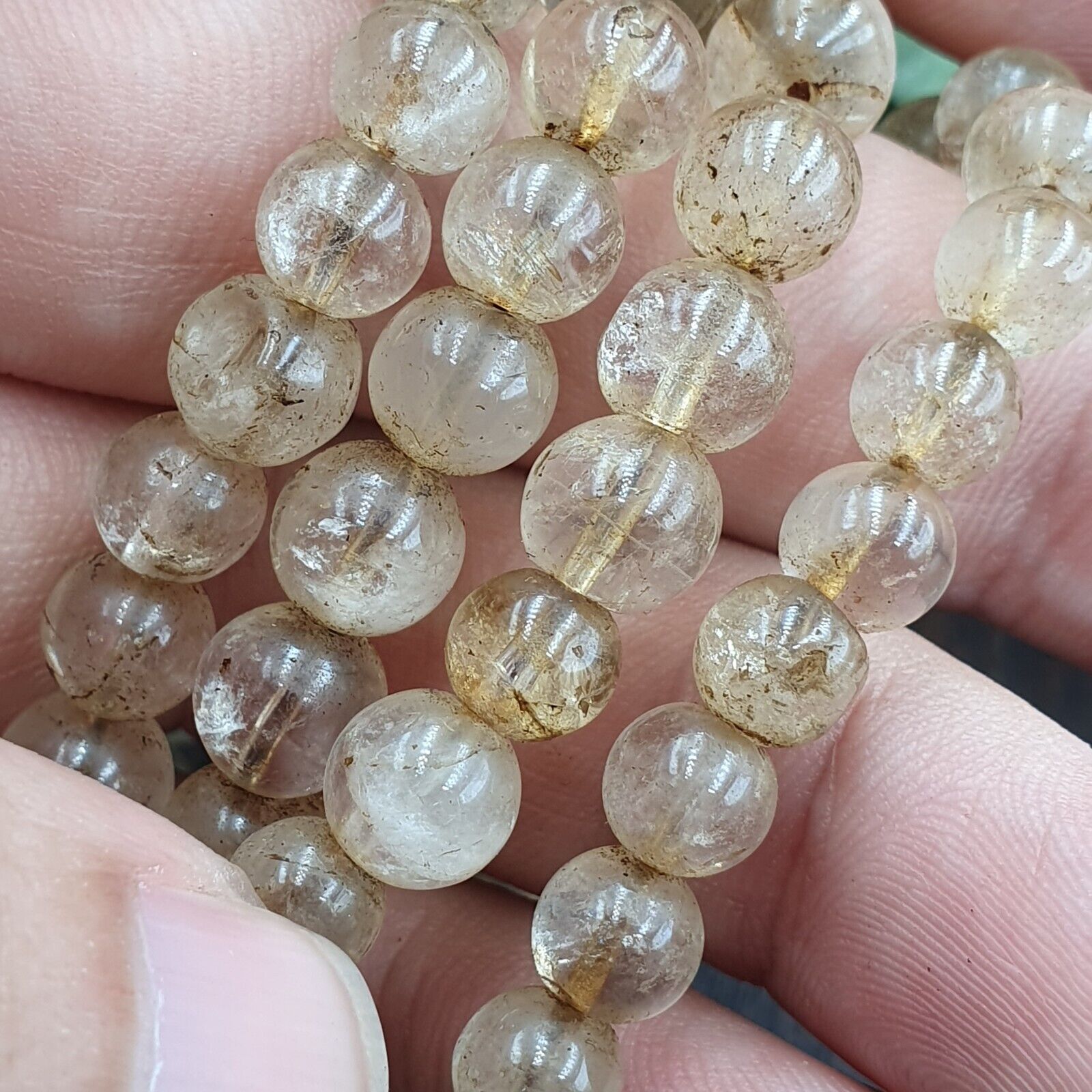 Vintage Himalayan Tibetan 7.5mm Crystal Quartz MALA 108 BEADS ROSARY NECKLACE