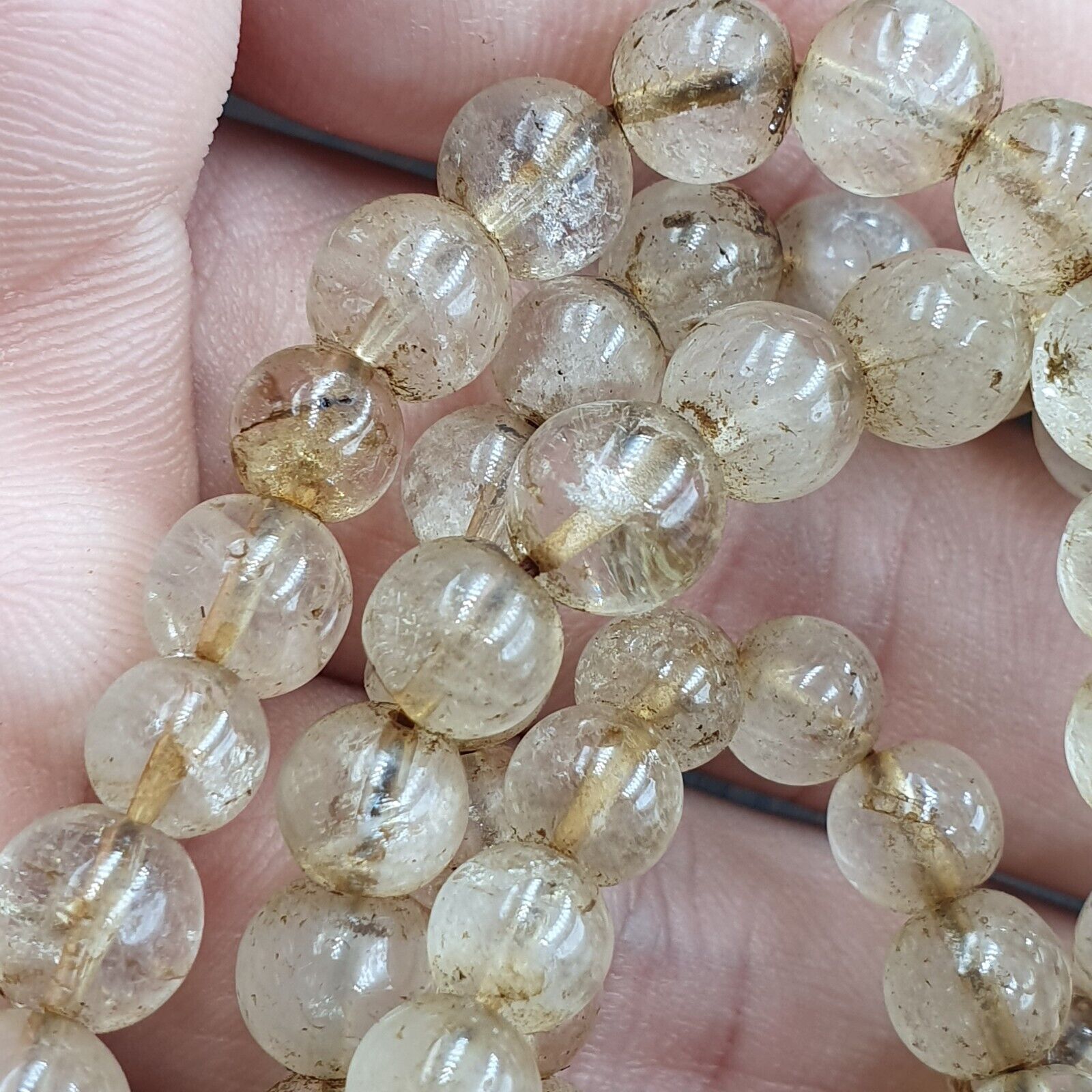 Vintage Himalayan Tibetan 7.5mm Crystal Quartz MALA 108 BEADS ROSARY NECKLACE