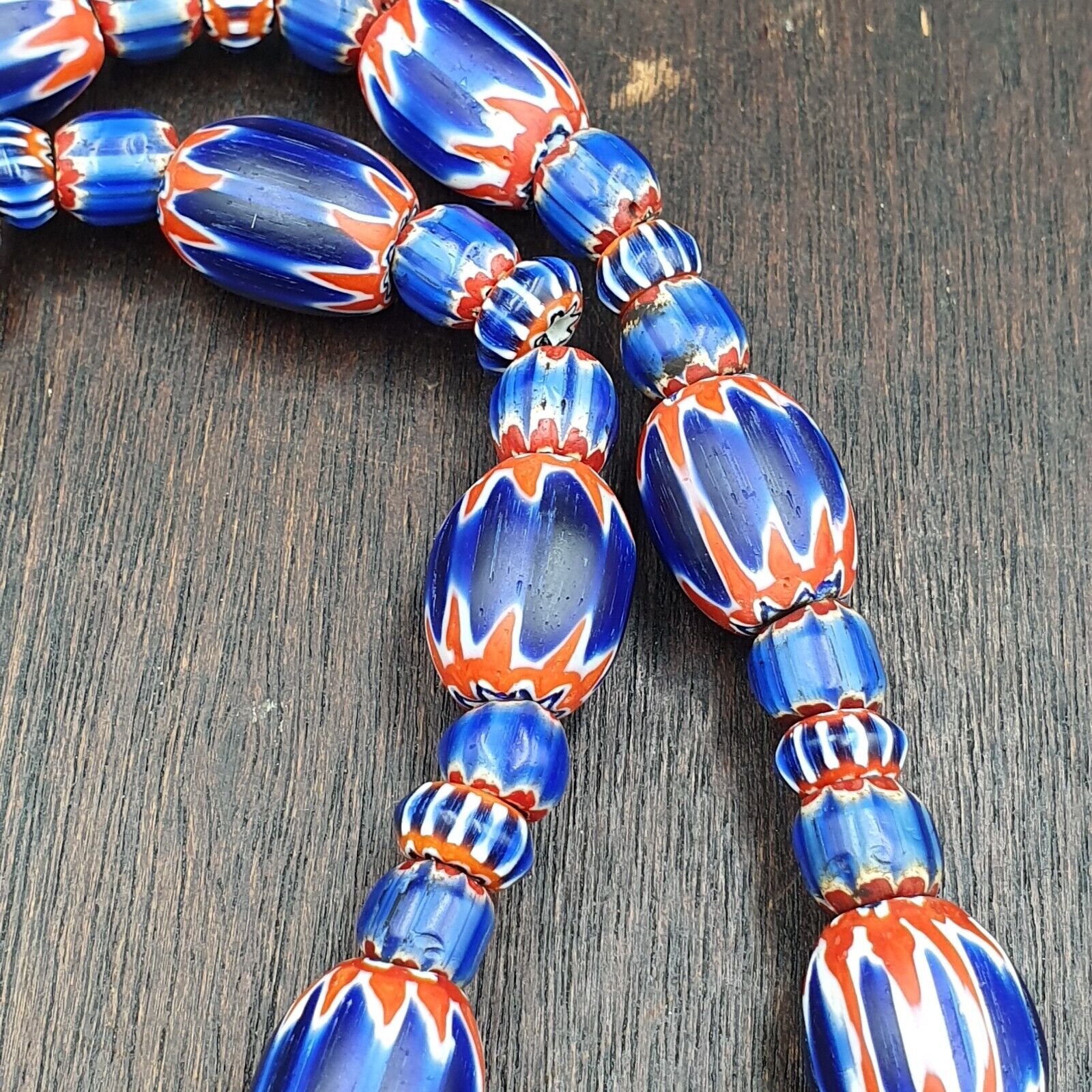Antique Venetian inspired African Blue Glass Chevron Beads Necklace