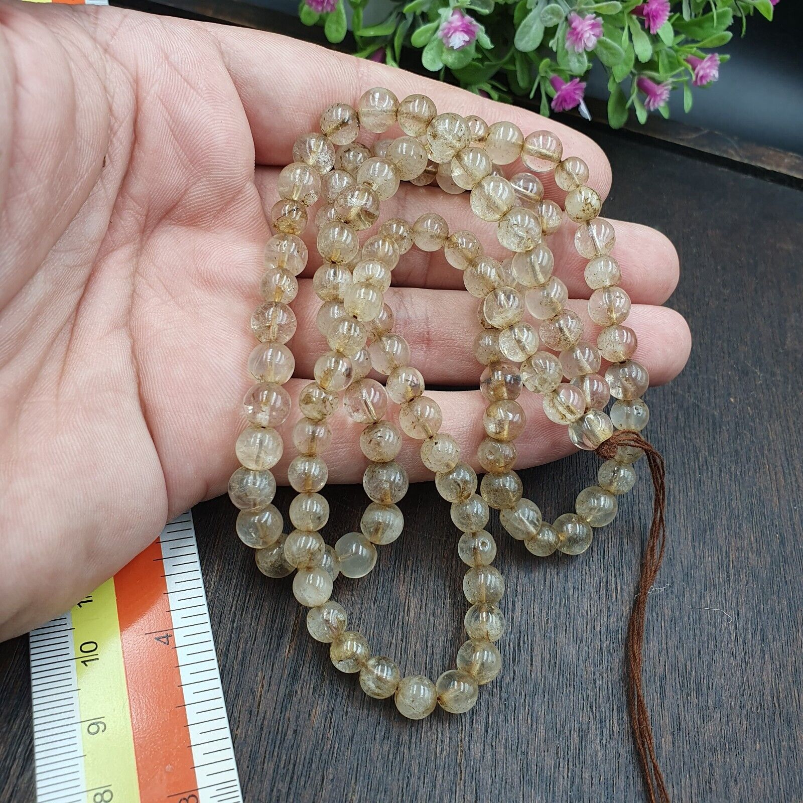 Vintage Himalayan Tibetan 7.5mm Crystal Quartz MALA 108 BEADS ROSARY NECKLACE