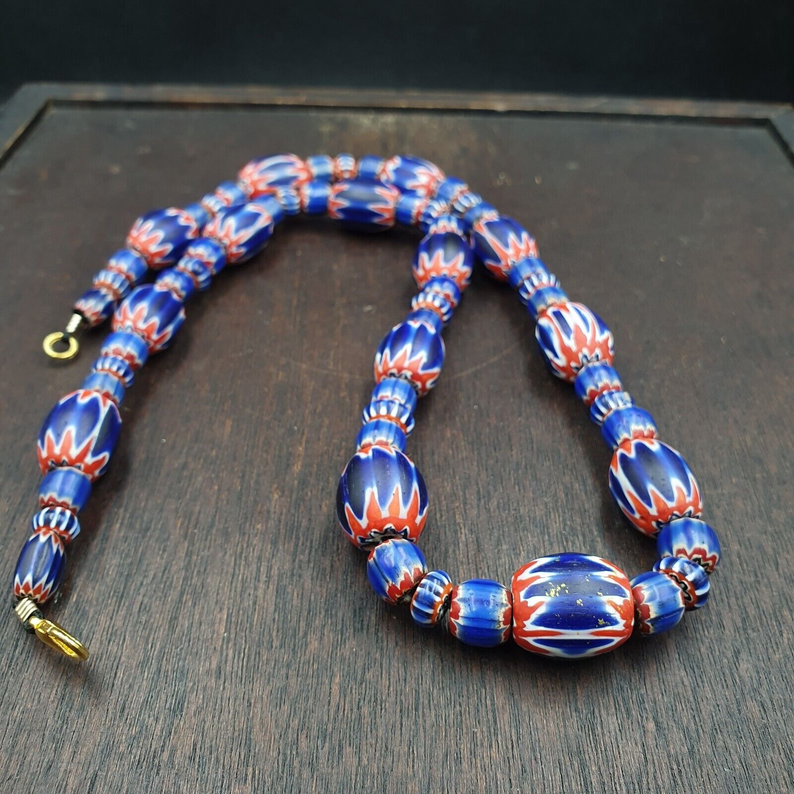 Antique Venetian inspired African Blue Glass Chevron Beads Necklace