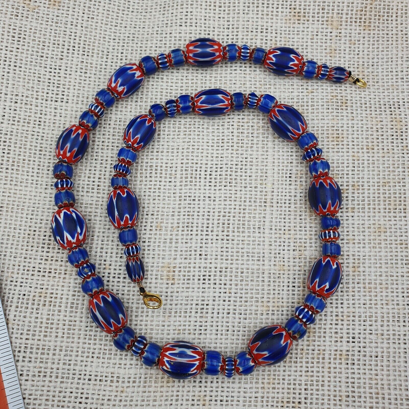 Antique Venetian inspired African Blue Glass Chevron Beads Necklace