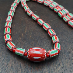YCH-11 Venetian Inspired Chevron and 4.5mm Red White Heart  Beads Necklace