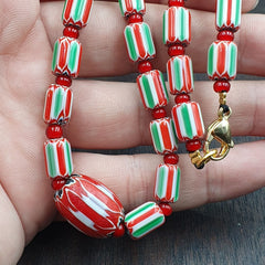YCH-11 Venetian Inspired Chevron and 4.5mm Red White Heart  Beads Necklace
