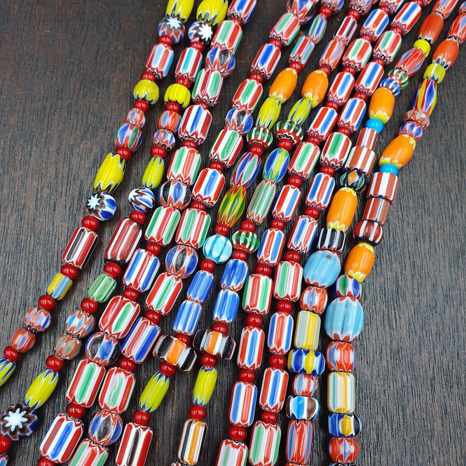 Wholesale 5 pcs Vintage Chevron and White Heart Venetian Glass Beads Necklace