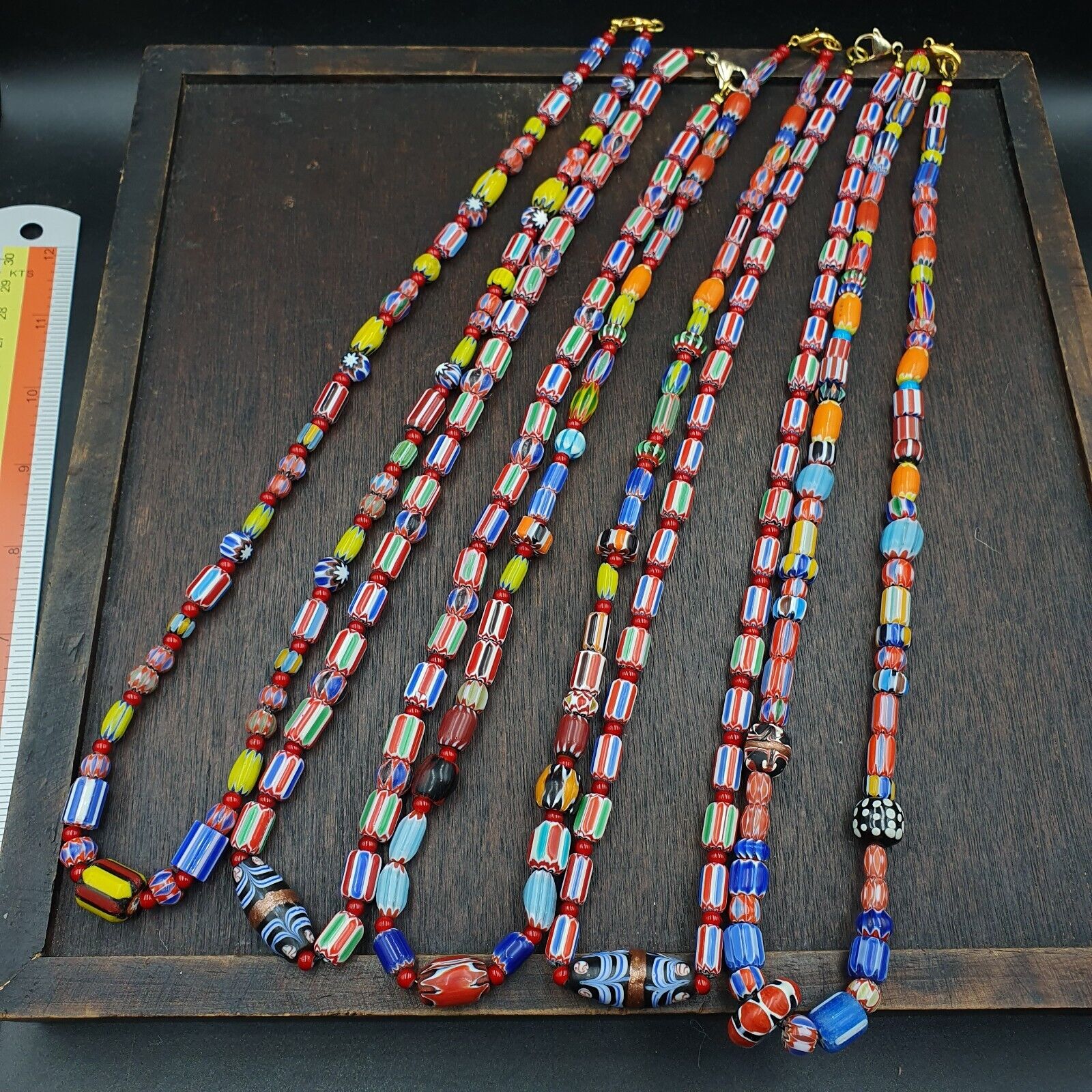 Wholesale 5 pcs Vintage Chevron and White Heart Venetian Glass Beads Necklace