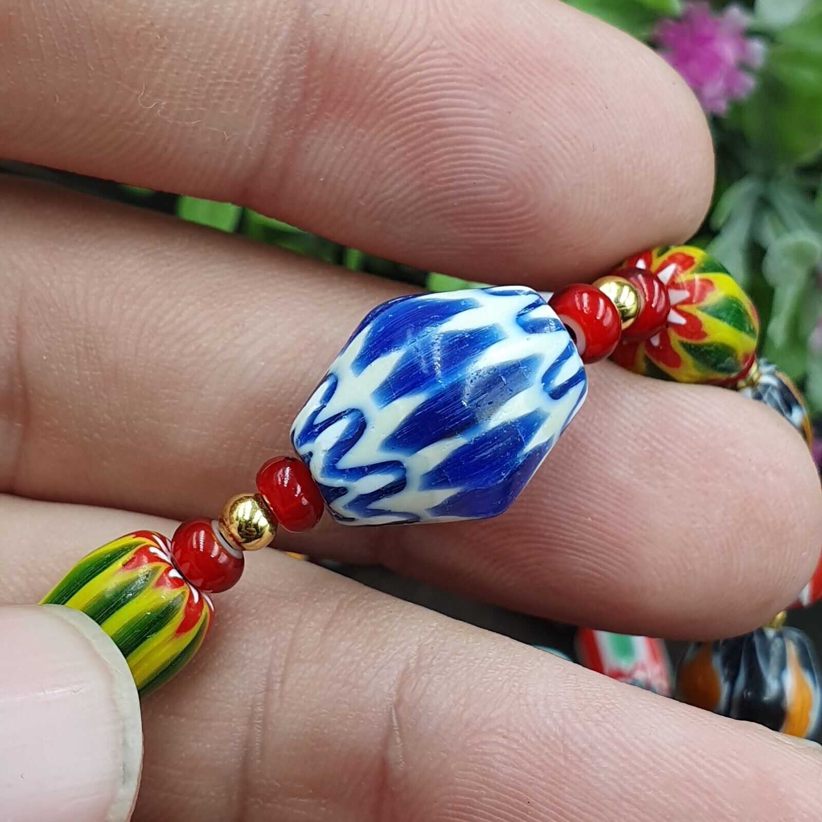 YCH-15 Venetian Inspired Chevron and red white heart Beads Necklace