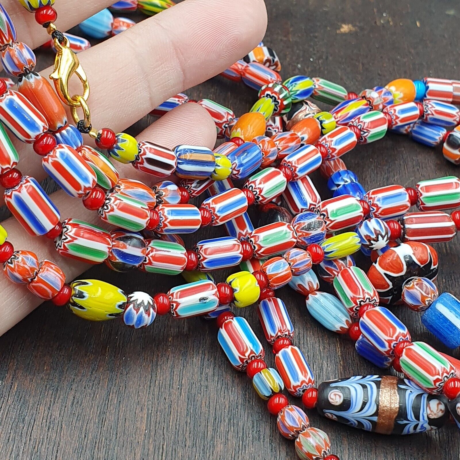 Wholesale 5 pcs Vintage Chevron and White Heart Venetian Glass Beads Necklace