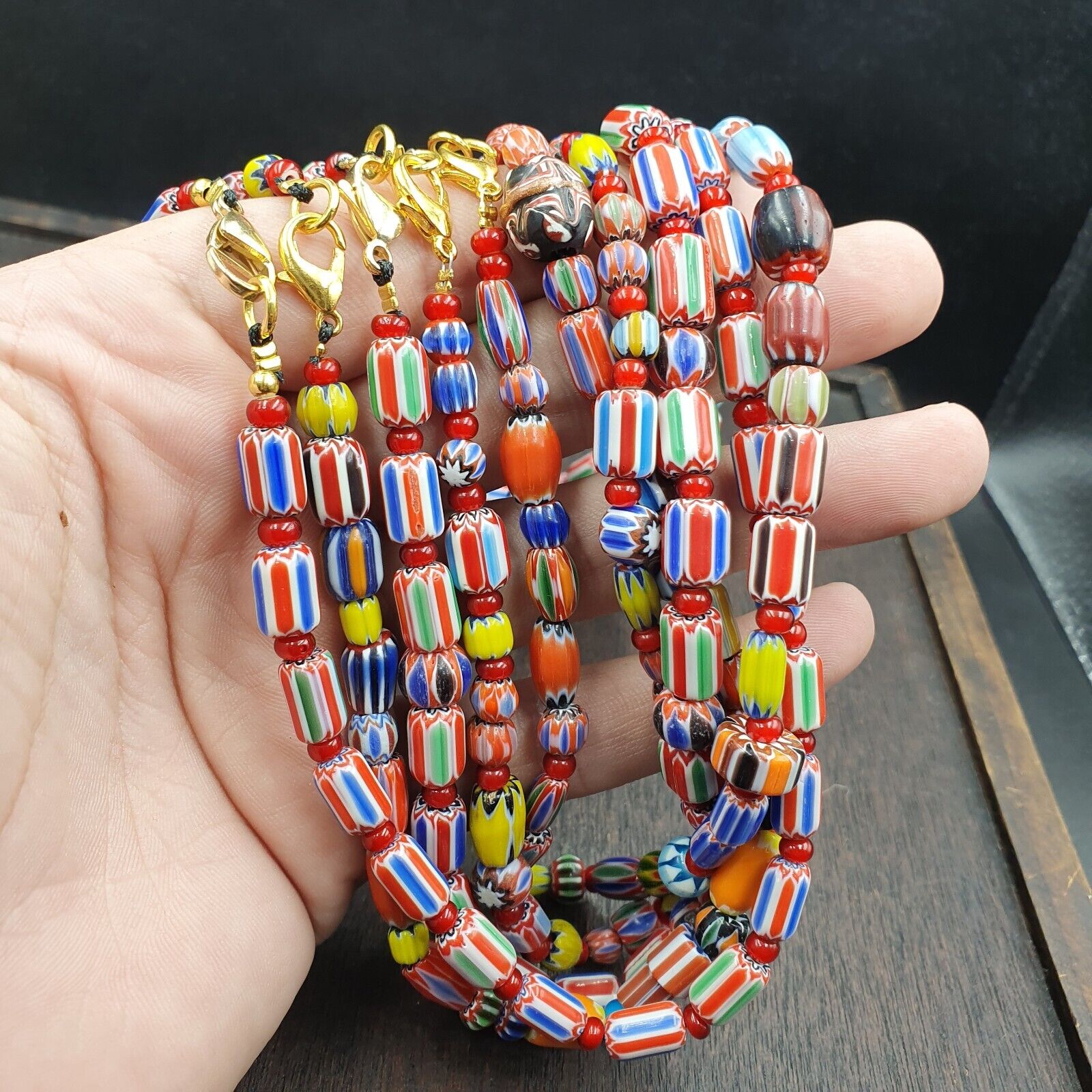 Wholesale 5 pcs Vintage Chevron and White Heart Venetian Glass Beads Necklace